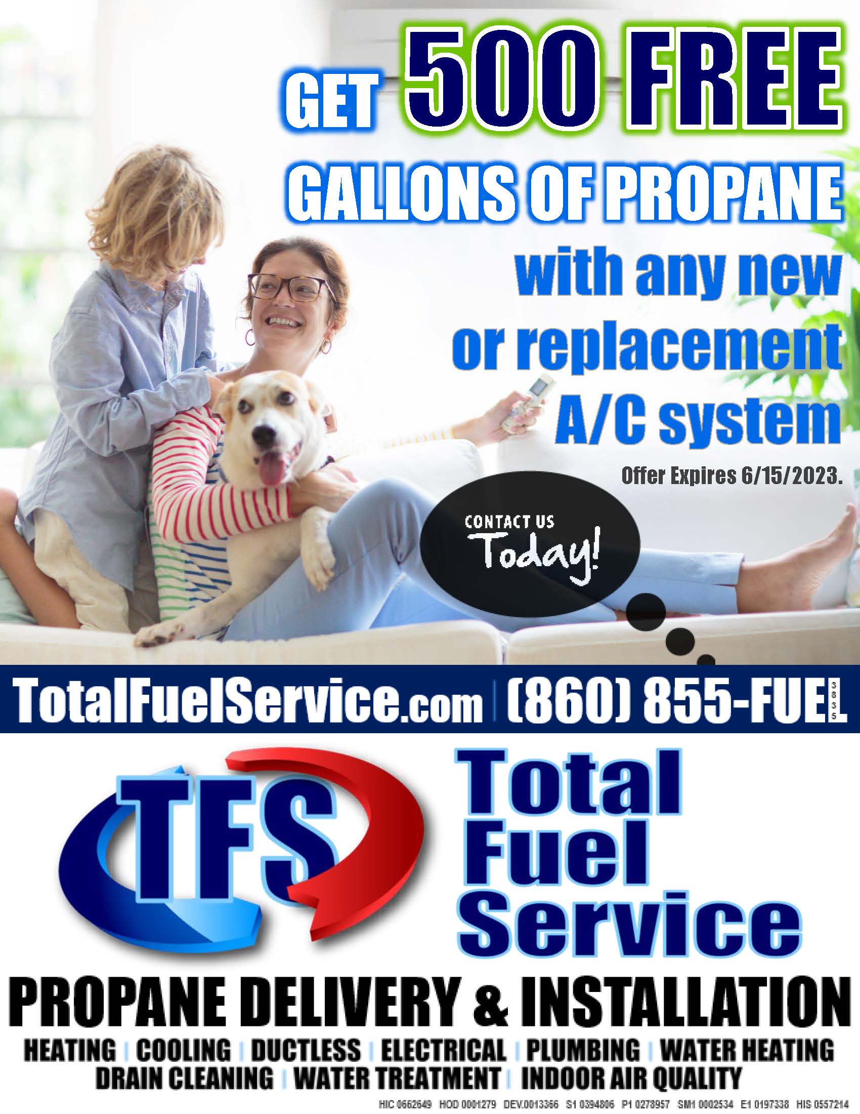 500 free gallons of propane cooling heating Total Fuel Service